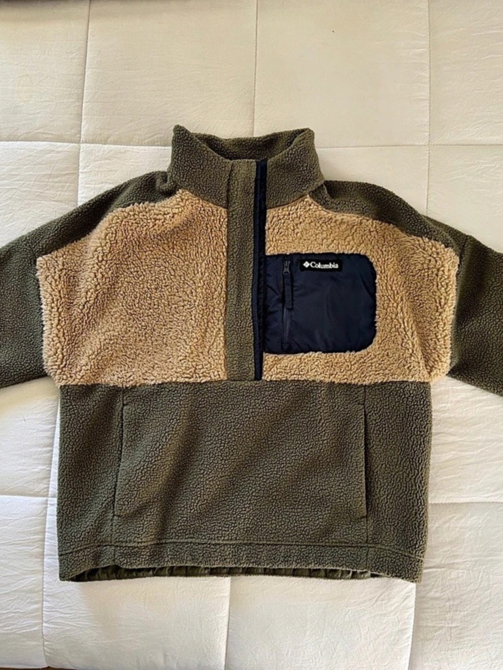 Columbia Fleece Pullover Jacket Green & Tan